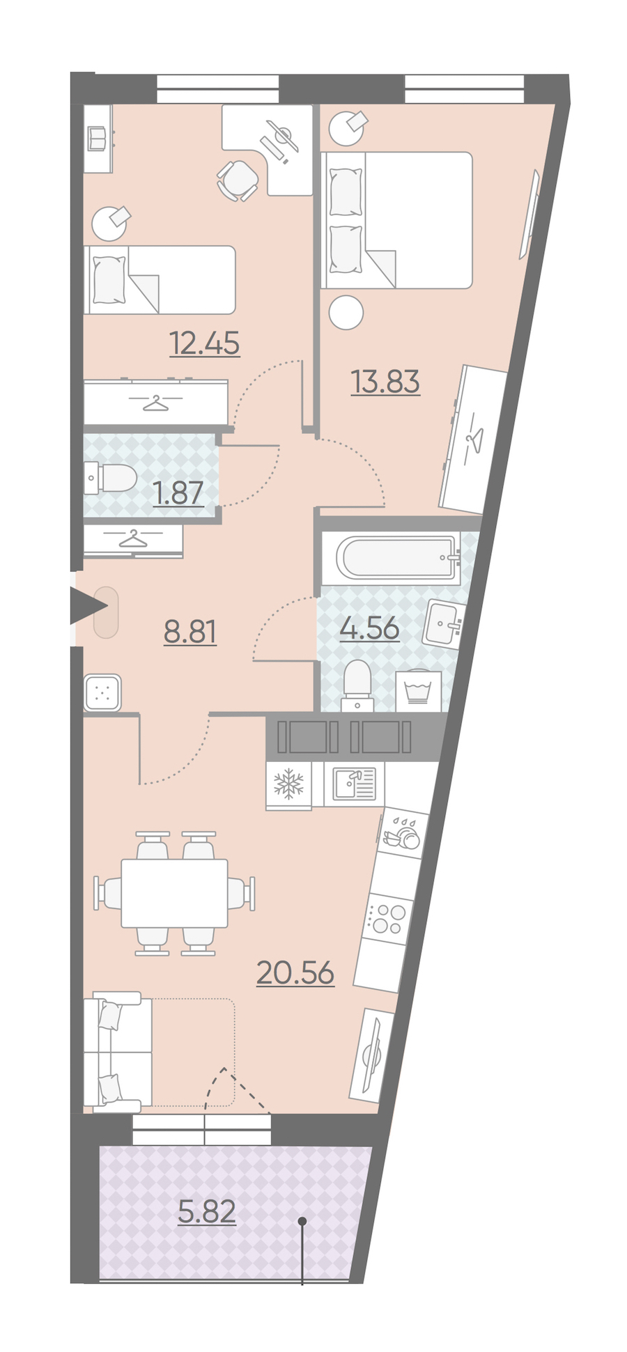 Двухкомнатная квартира в : площадь 64.99 м2 , этаж: 3 – купить в Санкт-Петербурге